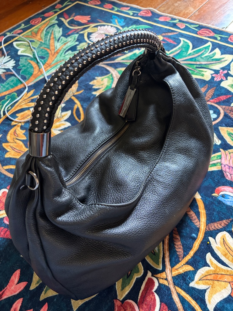 Large Kenneth Cole Genuine Leather Stud-Handle Hobo Bag
